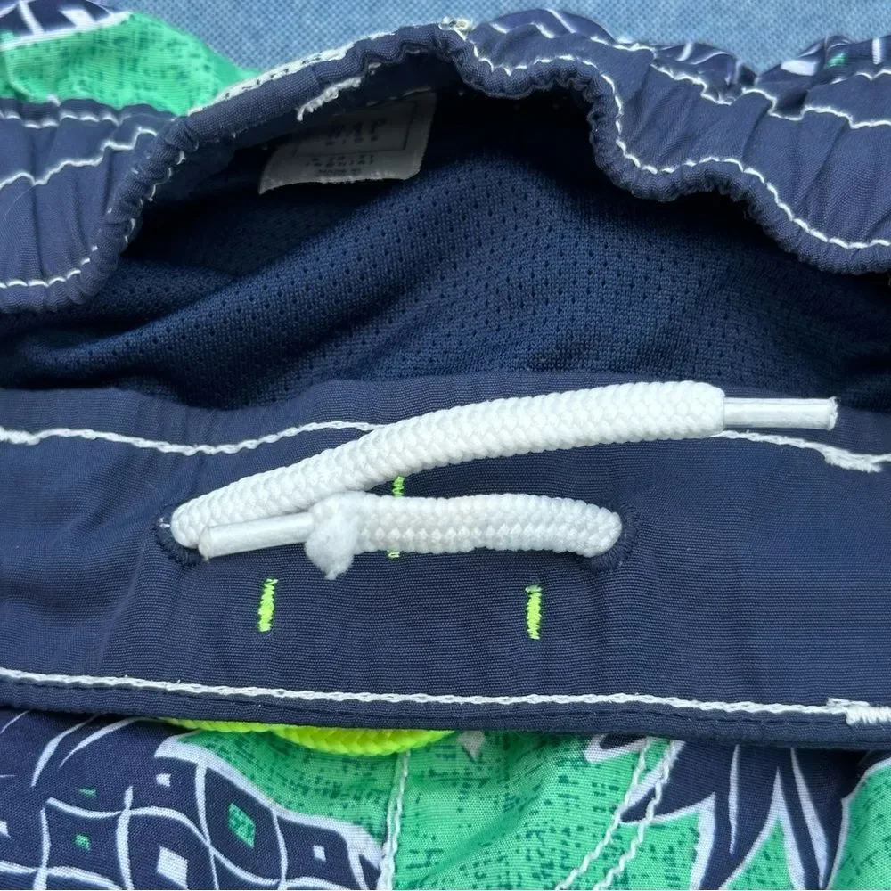 Gap Kids Green & Navy Swim Shorts W/Lining & Adjustable Waist Sz Sm (6-7)
